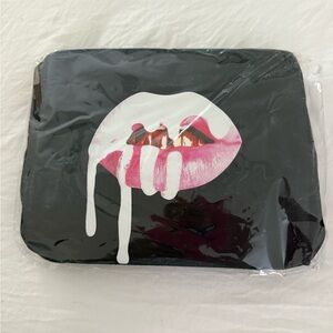 Kylie Cosmetics Black Makeup Bag with Pink and White Dripping Lips